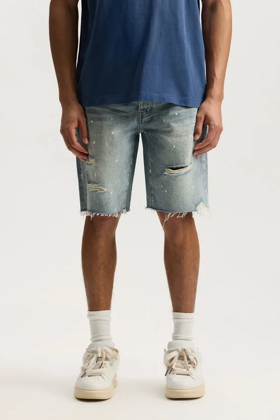 P059 Short déchiré effet peint