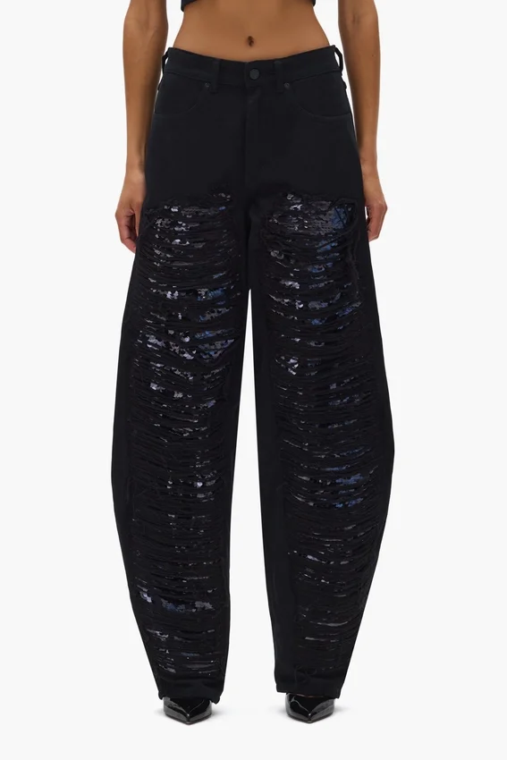 Pantalon à jambes larges à paillettes