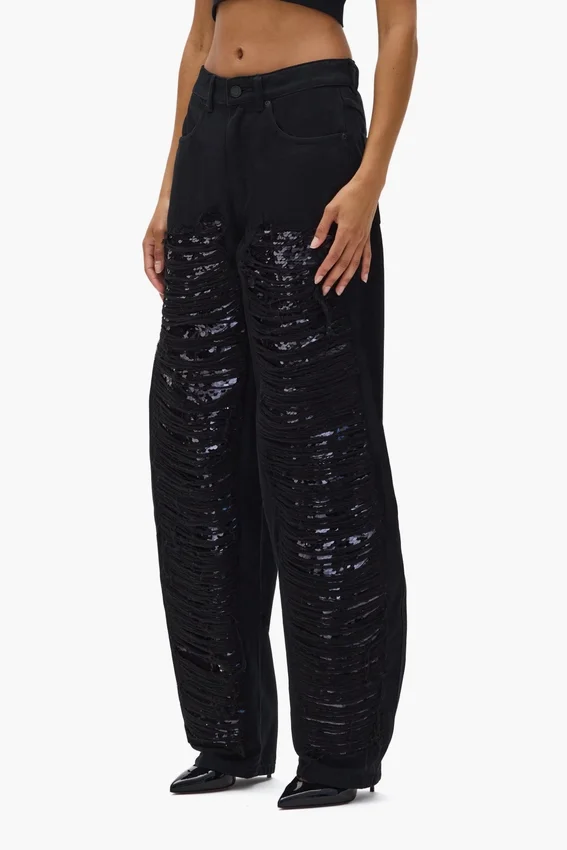 Pantalon à jambes larges à paillettes