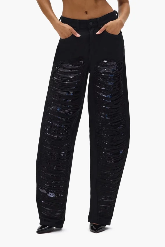 Pantalon à jambes larges à paillettes