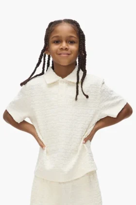 Polo en tissu éponge à motif Wordmark répété pour enfants
