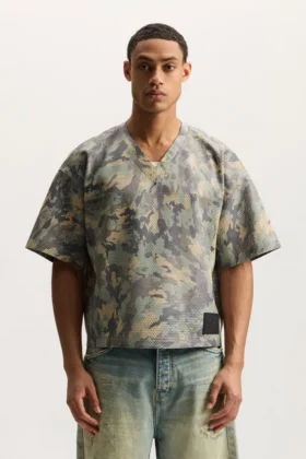 T-shirt en cuir imprimé camouflage