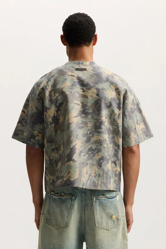 T-shirt en cuir imprimé camouflage