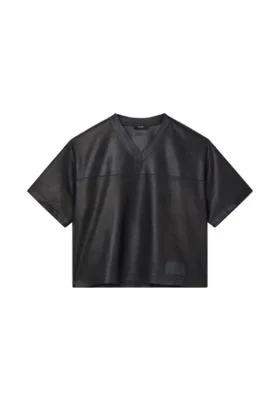 T-shirt en maille et cuir