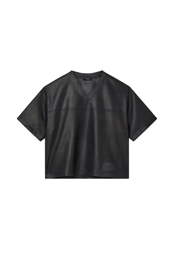 T-shirt en maille et cuir