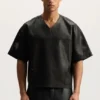 T-shirt en maille et cuir