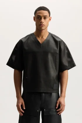 T-shirt en maille et cuir
