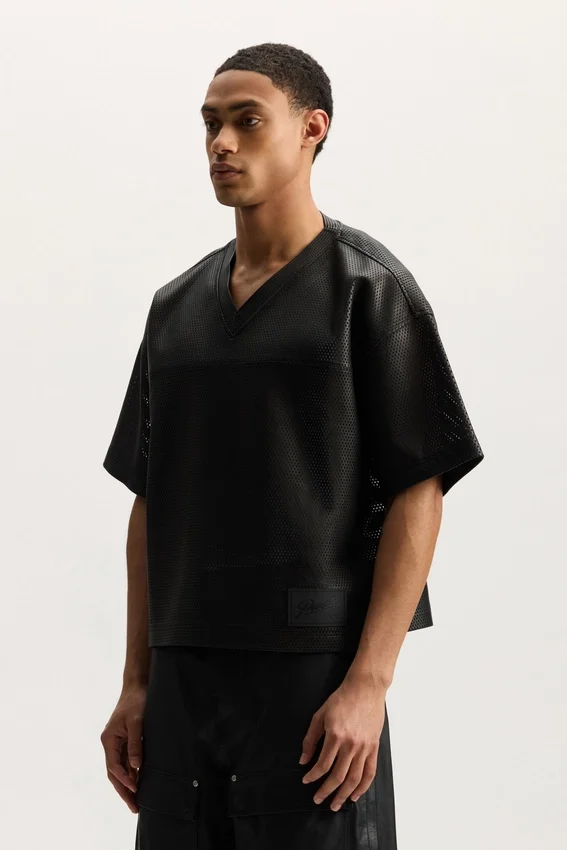 T-shirt en maille et cuir