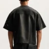 T-shirt en maille et cuir