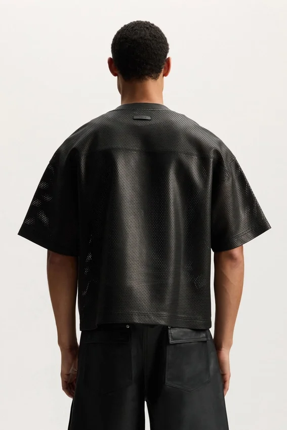 T-shirt en maille et cuir