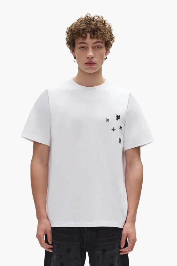 T-shirt à monogramme orné de perles