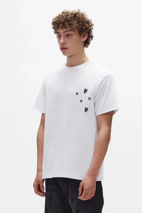 T-shirt à monogramme orné de perles