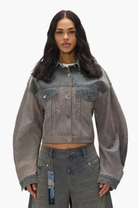 Veste en mélange de Denim et de cuir