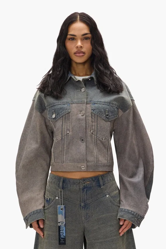 Veste en mélange de Denim et de cuir