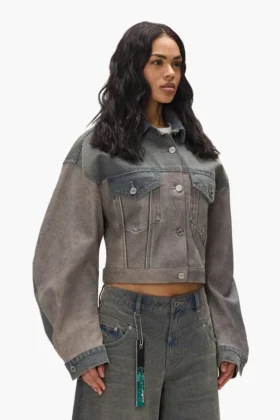 Veste en mélange de Denim et de cuir