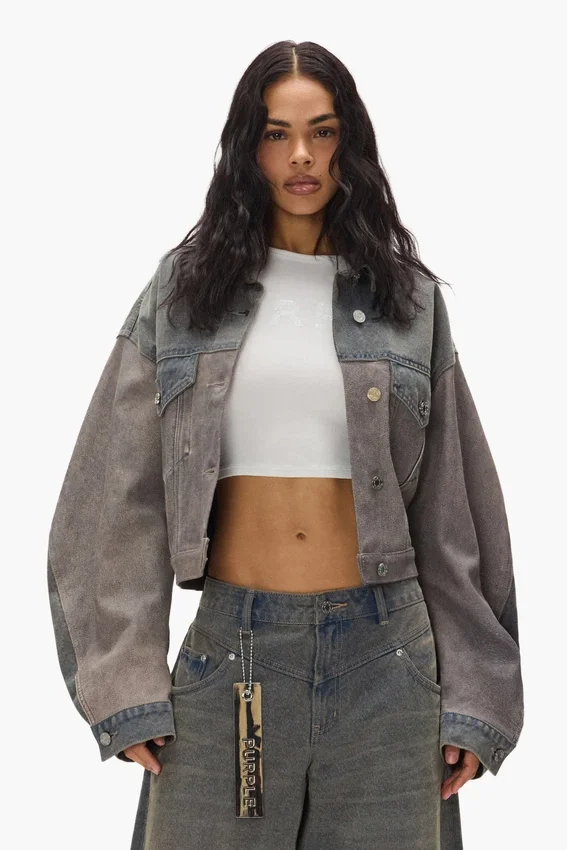 Veste en mélange de Denim et de cuir